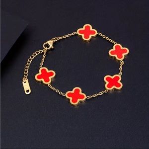 18K Gold Plated Clover Flower Pendant Bracelet Adjustable Stainless Steel Gift